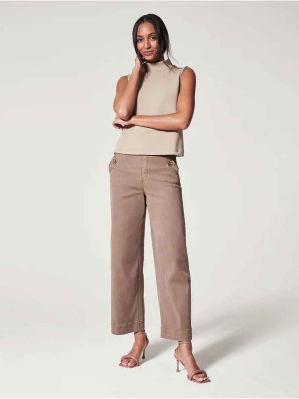 Spanx Stretch Twill Tan Cropped Wide Leg Pant Size Large